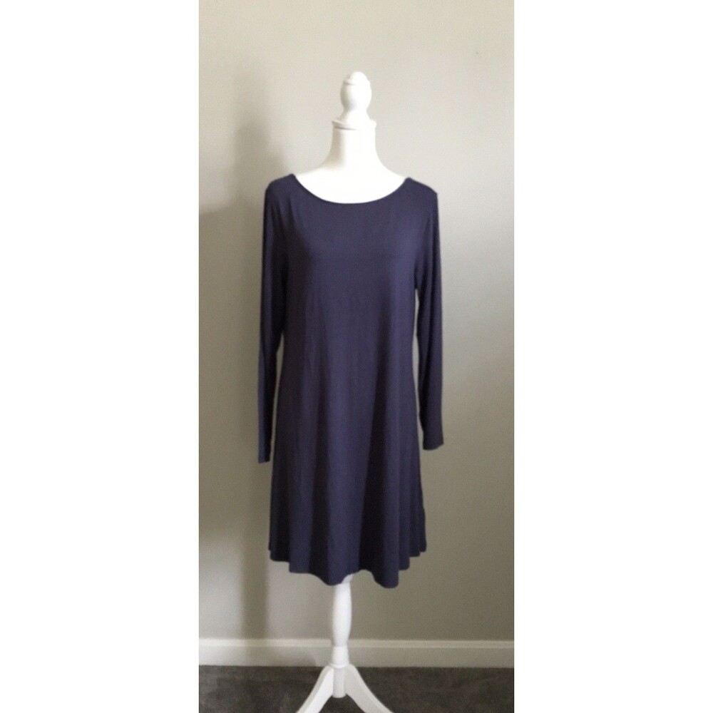 Old Navy Sz Large Blue Dress Long Sleeve Short Mini Scoop Neck Pull Over Womens
